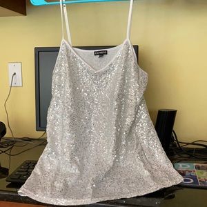 Women’s L Express Sequined Tank Top in White